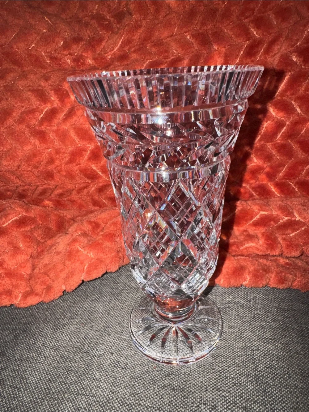 Exquisite Vintage Heavy Cut Crystal Pedestal Vase | Dazzling Diamond Pattern